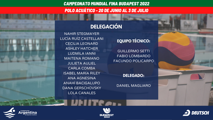 En este momento estás viendo Waterpolo/Polo Acuático femenino: DELEGACIÓN ARGENTINA PARA MUNDIAL DE BUDAPEST