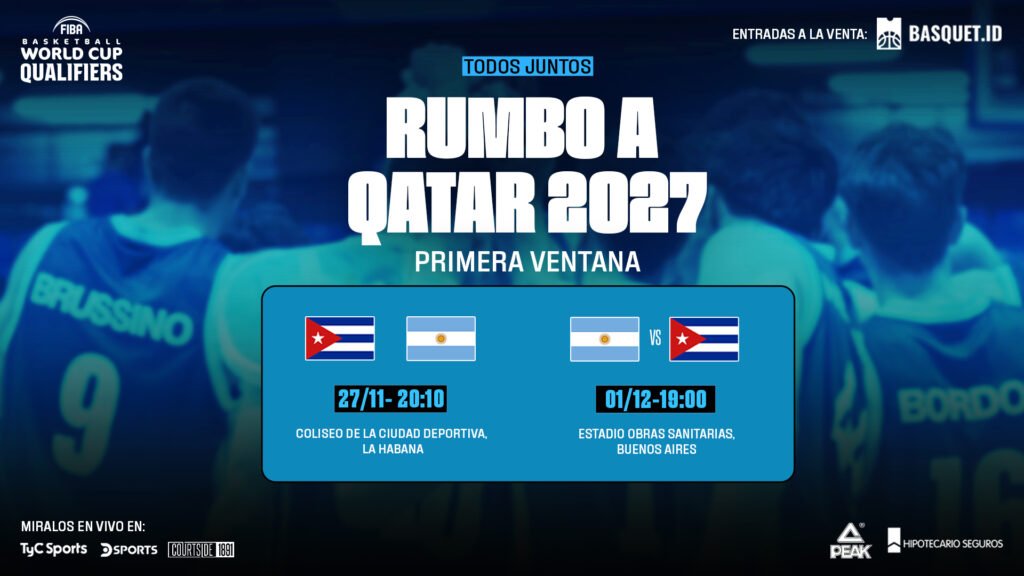 Básquet masculino: ARGENTINA ENFRENTARÁ A CUBA EN EL INICIO DE LA CLASIFICACIÓN A QATAR 2027